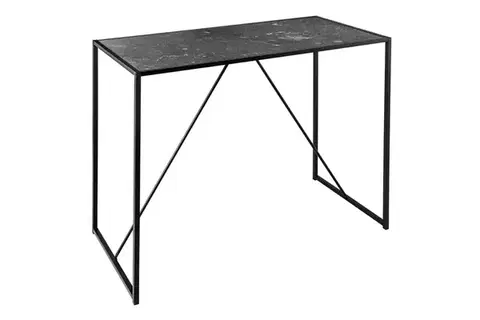 Estila Moderní industriální černý barový stůl Industria Marble s kovovou podstavou a vrchní deskou s mramorovým designem 105 cm