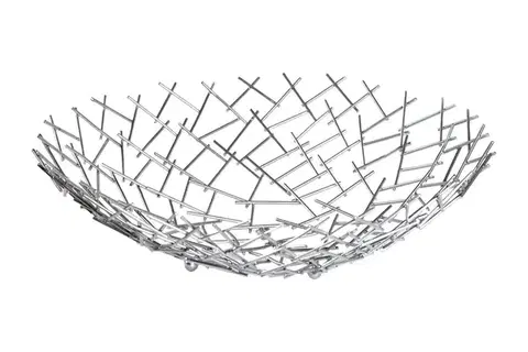 Estila Moderní kulatá stříbrná kovová dekorační mísa Weave v atypickém designu kovové sítě 45 cm