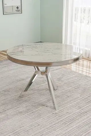 Jídelní stůl Mos - White Marble, Chrome