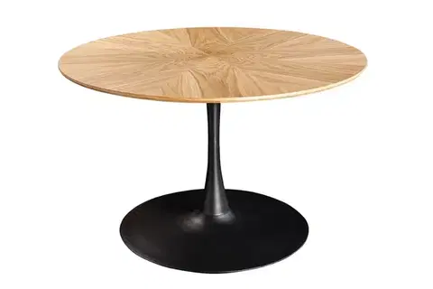 Estila Designový moderní kulatý jídelní stůl Maderia s dubovou světlou hnědou deskou a černou kovovou nohou 120 cm