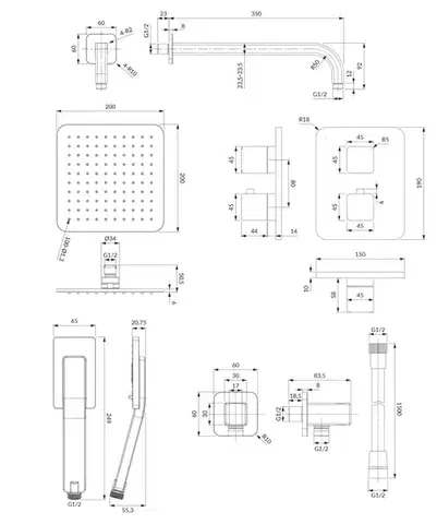 OMNIRES PARMA termostatický podomítkový sprchový systém černá mat /BLM/ SYSPM11BL
