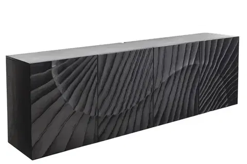 Estila Stylový čtyřdvířkový černý masivní art deco tv stolek Cumbria s 3D vzorem a dvěma poličkami 180 cm