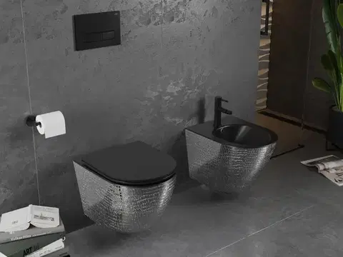 MEXEN Lena bidet závěsný, černá mat/stříbrná vzor 35224872