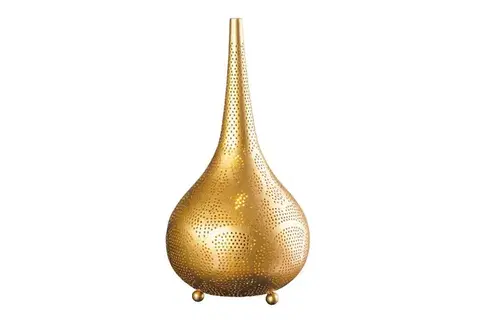 Estila Orientální stolní lampa Fatima kulatého tvaru z kovu ve zlaté barvě s perforací se třemi nožičkami 52 cm