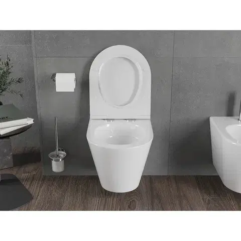 MEXEN/S Rico Závěsná WC mísa Rimless Tornado včetně sedátka s slow slim, duroplast, bílá lesk 30720500T