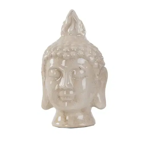 Estila Designová etno dekorace Buddha ve tvaru busty v béžových odstínech s vintage efektem popraskané glazury 20 cm
