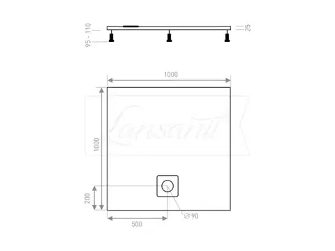 Lansanit Sprchová vanička čtvercová LUX 1000x1000 mm, bez nožiček LANLUX100C
