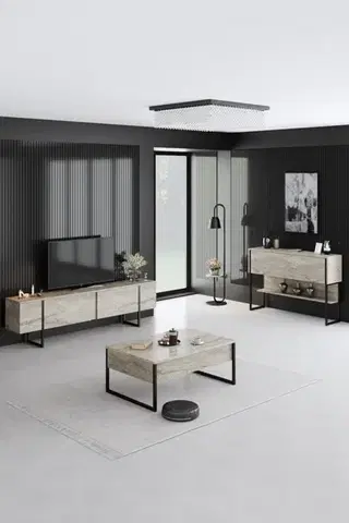 Living Room Furniture Set Luxe Set - Travertine, Black