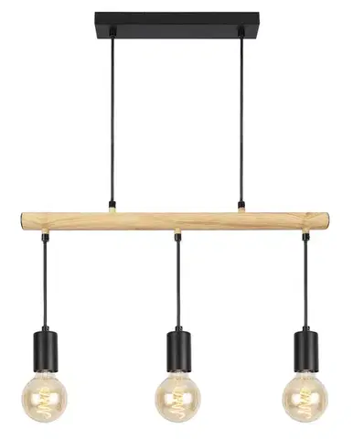 Závěsná lampa černá + dřevo 3x60W Izzy