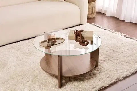 Konferenční stolek Clara - Walnut, Transparent