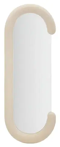 Estila Moderní art deco oválné čalouněné zrcadlo Roza s béžovým rámem ve tvaru C se sametovým potahem 160 cm