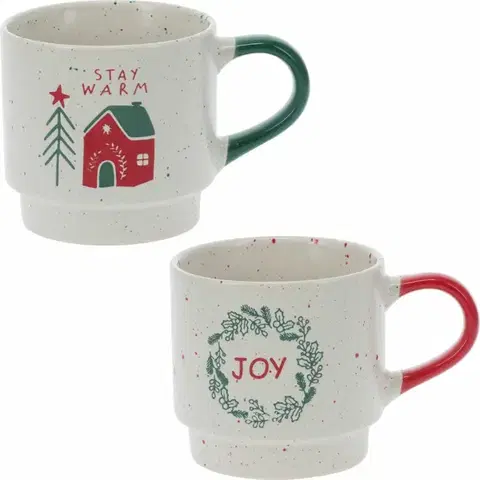 Sada 2 kameninových stohovatelných hrnků Stay Warm/Joy 350 ml