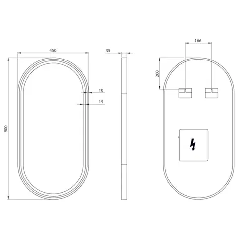 SAPHO KAIRA oválné zrcadlo s LED osvětlením 45x90cm, černá mat KA450