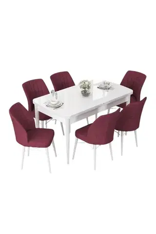 Extendable Dining Table & Chairs Set (7 Pieces) Nef - White, Burgundy