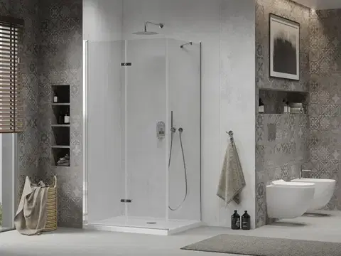 MEXEN/S Sprchový kout zalamovací Lima 80x70, sklo čiré, chrom + vanička 856-080-070-00-00-4010