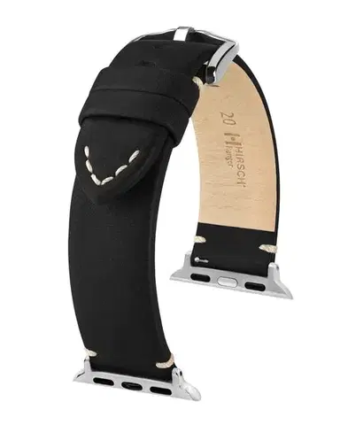 Řemínek Hirsch Ranger pro Apple Watch - černý - 22 mm - L – Standardní délka - 22 mm - Stříbrná