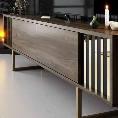 TV stolek Gold Line - Walnut, Black