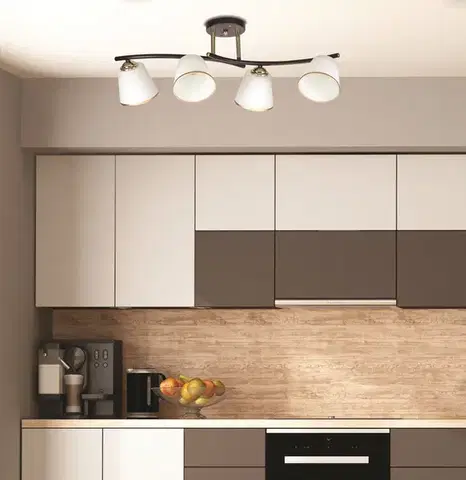 Stropní lampa Greco hnědá+zlatá 4x40 E27 bílé stínidlo