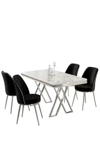 Dining Table & Chairs Set (5 Pieces) Vals - White, Chrome, Black