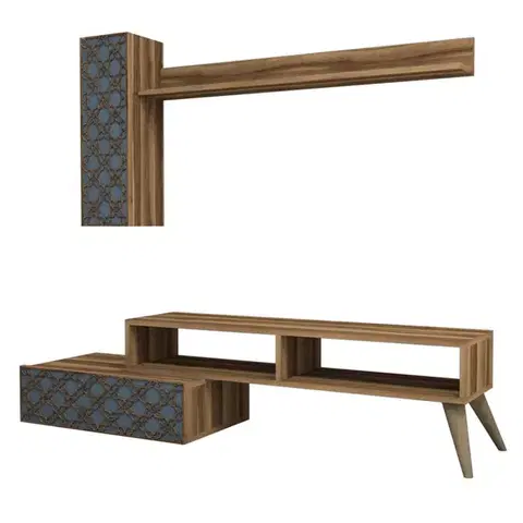 TV stěna / Sestava pod TV Planet - Walnut, Chalcedony