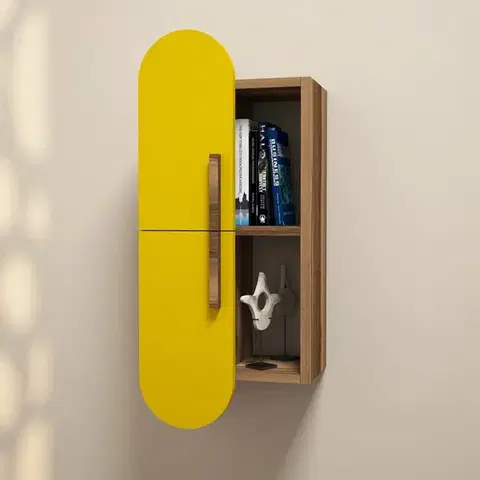 Nástěnná police Rose - Walnut, Yellow