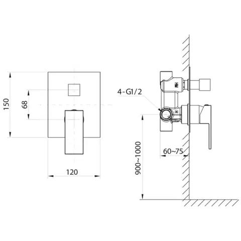 SAPHO CUBEMIX podomítková sprchová baterie, 2 výstupy, černá mat CM042B