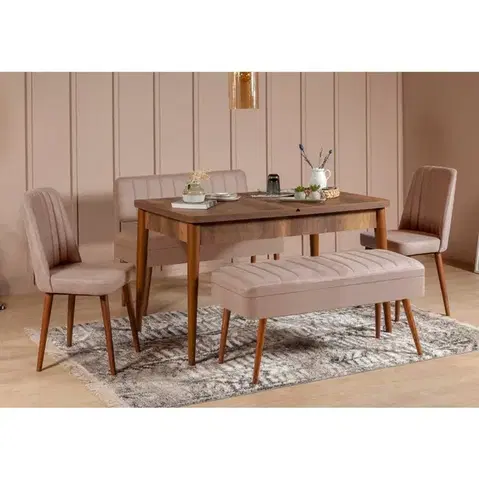 Jídelní set s rozkládacím stolem a židlemi (5 kusů) Vina 0900 - 4 - Walnut, Stone
