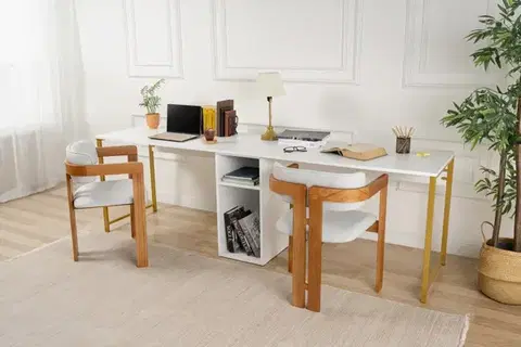 Psací stůl Twin Study Desk - White, Gold