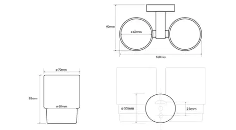 SAPHO X-ROUND dvojitý držák skleniček, mléčné sklo, chrom XR902