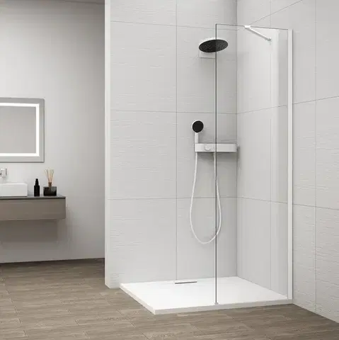 POLYSAN ESCA WHITE MATT jednodílná sprchová zástěna k instalaci ke stěně, sklo čiré, 300  ES1030-03