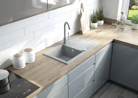 DEANTE Zorba černá Granitový dřez včetně baterie, 1 bowl s odkapávačem ZQZVN113