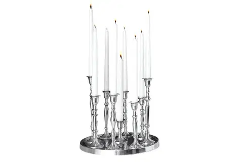 Estila Stylový glamour stříbrný svícen Modern Barock z kovu s devíti držáky na svíčky a kulatou podstavou 30 cm