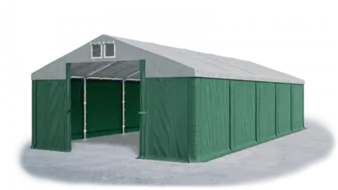 Skladový stan 5x10x2,5m střecha PVC 560g/m2 boky PVC 500g/m2 konstrukce ZIMA PLUS Šedá Zelená Zelená