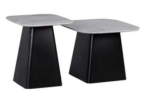 Estila Moderní šedá černá sada čtvercových příručních stolků Elliot s mramorovou vrchní deskou 47 cm