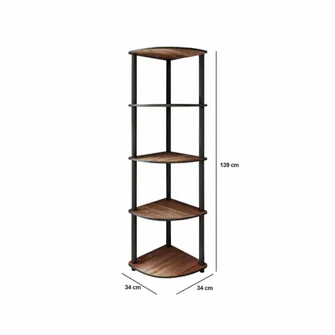 Regál Corner Walnut, 5 polic, L