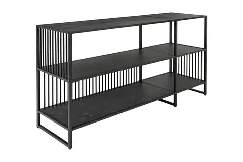 Estila Designový industriální konzolový stolek Architect s černou kovovou konstrukcí s mramorovým designem 120 cm