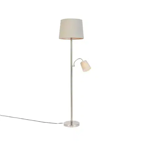 Chytrá stojací lampa ocelová s šedým stínítkem vč. Wifi A60 a E14 - Retro