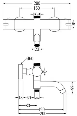 MEXEN KAI termostatická vanová a sprchová baterie 3/4" + 1/2", bílá 77900-20