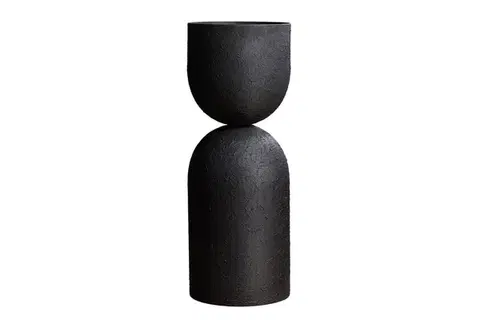 Estila Art deco kulatý kovový černý podstavec na květiny Sola se strukturovaným matným povrchem s tvarem přesýpacích hodin 56 cm