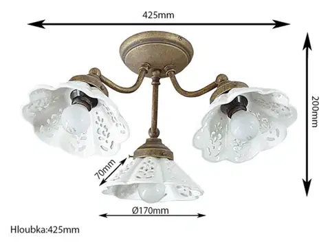 SAPHO NAPOLI stropní svítidlo, 3xE14,40W, 230V, IP21, keramické stínítko, bronz MC613