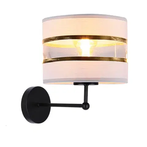 Nástěnná lampa Andy, černá, 1x40W, stínidlo E27, bílá + zlatá