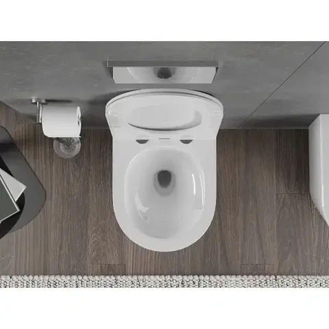 MEXEN/S Rico Závěsná WC mísa Rimless Tornado včetně sedátka s slow slim, duroplast, bílá lesk 30720300T