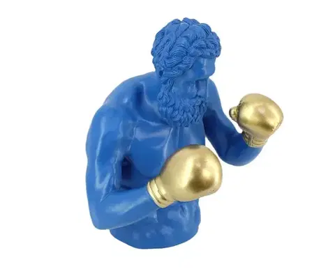 Estila Designová glamour socha Zeus s motivem antické figury v boxerské póze v královské modré barvě se zlatými rukavicemi 47 cm