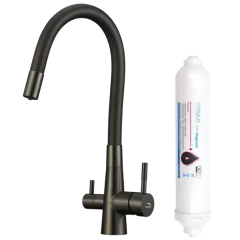 Laveo Riveco  dřezová baterie stojánková s elastickým ramenem + filtr, grafit BRIB968D