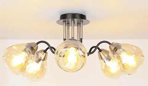 Stropní lampa černá/zlatá kouřová 5xE27 Unica