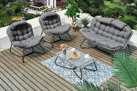 Zahradní sedací souprava 4 ks umělý ratan / látka / sklo