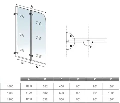 H K Vanová zástěna S2 CLEAR 120x140 dvoudílná sklopná, čiré sklo SE-S2CLEAR120