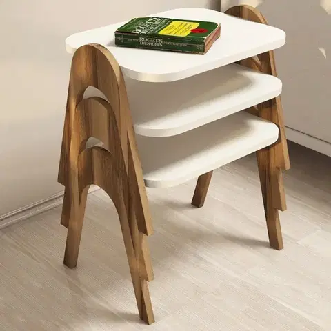 Sada odkládacích stolků (3 kusy) Paris - Walnut, Cream