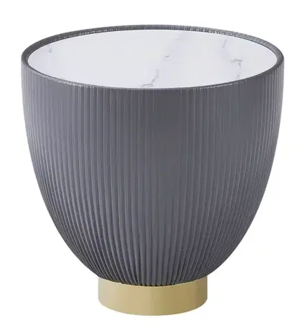 Estila Glamour kulatý konferenční stolek Velmara s bílou keramickou deskou s mramorovým efektem a šedou kovovou podstavou 45 cm