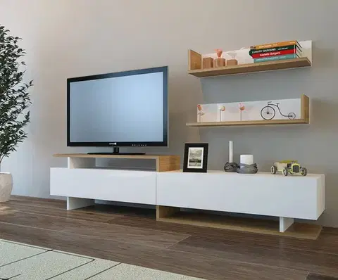 TV stěna / Sestava pod TV Ayaz - White, Teak
